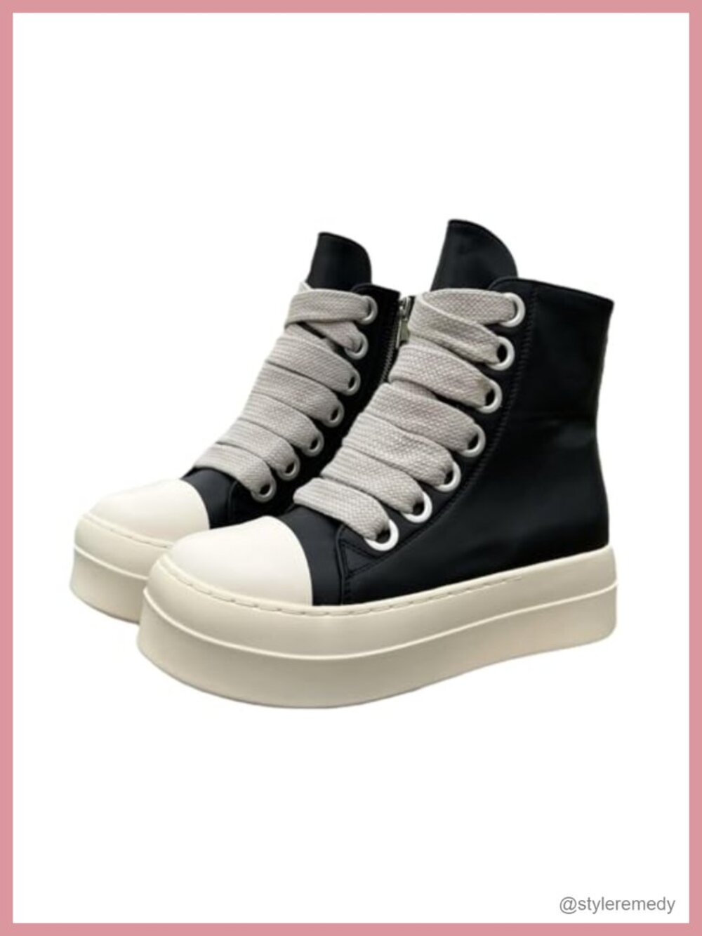 Unisex Platform Sneakers Round Toe Lace-Up Zipper PU Leather Thick Sole Casual